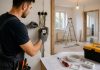 Cum te poate ajuta un electrician în renovarea locuinței tale Electrician care lucrează la instalația electrică în timpul renovării unei locuințe